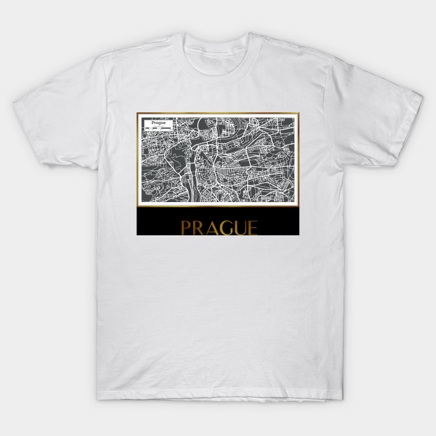 Golden Prague city map T-Shirt by RoseAesthetic